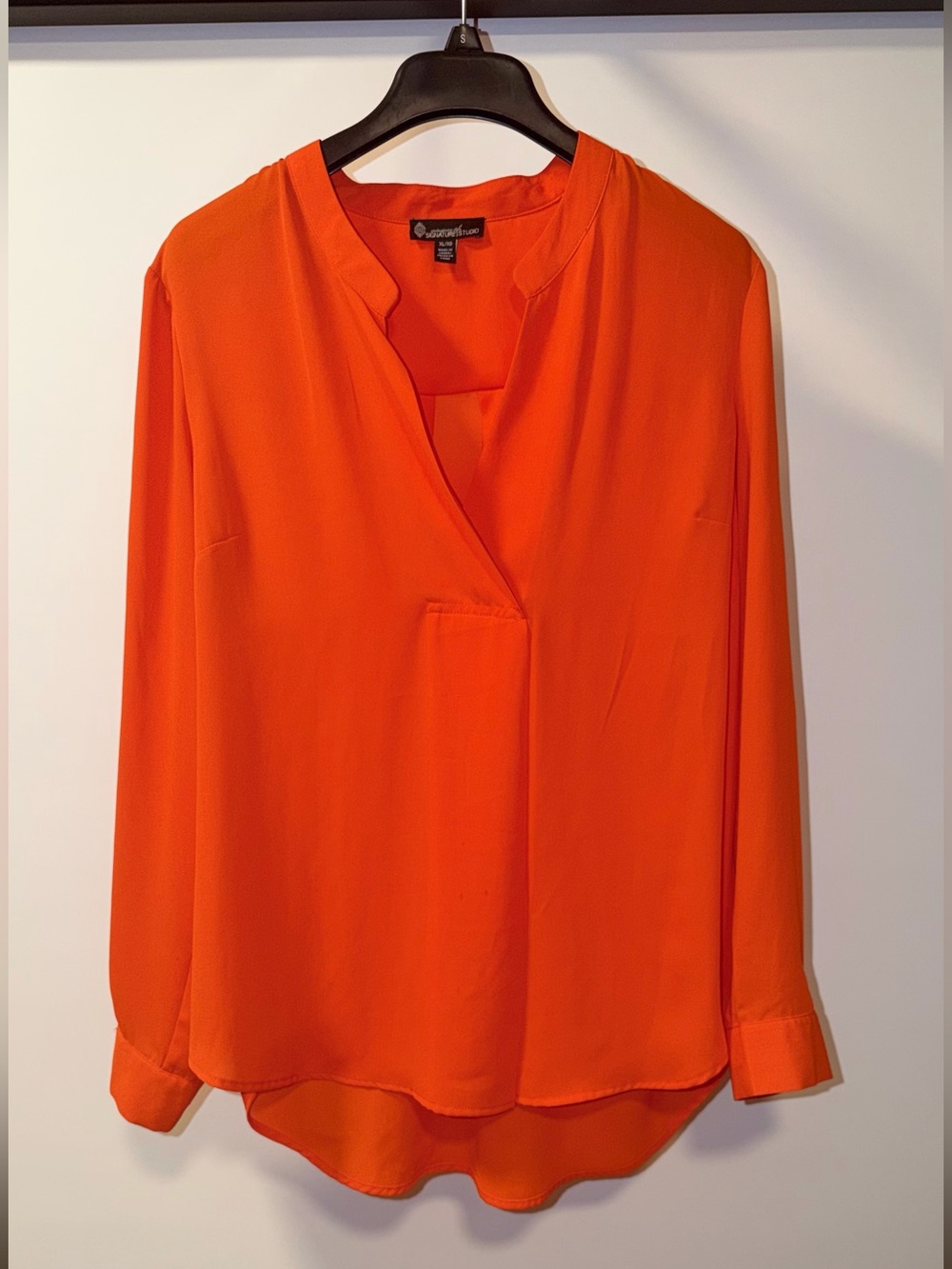 Signature Studio Bright Orange Split V-Neck Long Sleeve Blouse